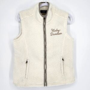 Harley Davidson Fleece Vest Full Zip Off White Cream Women's Medium